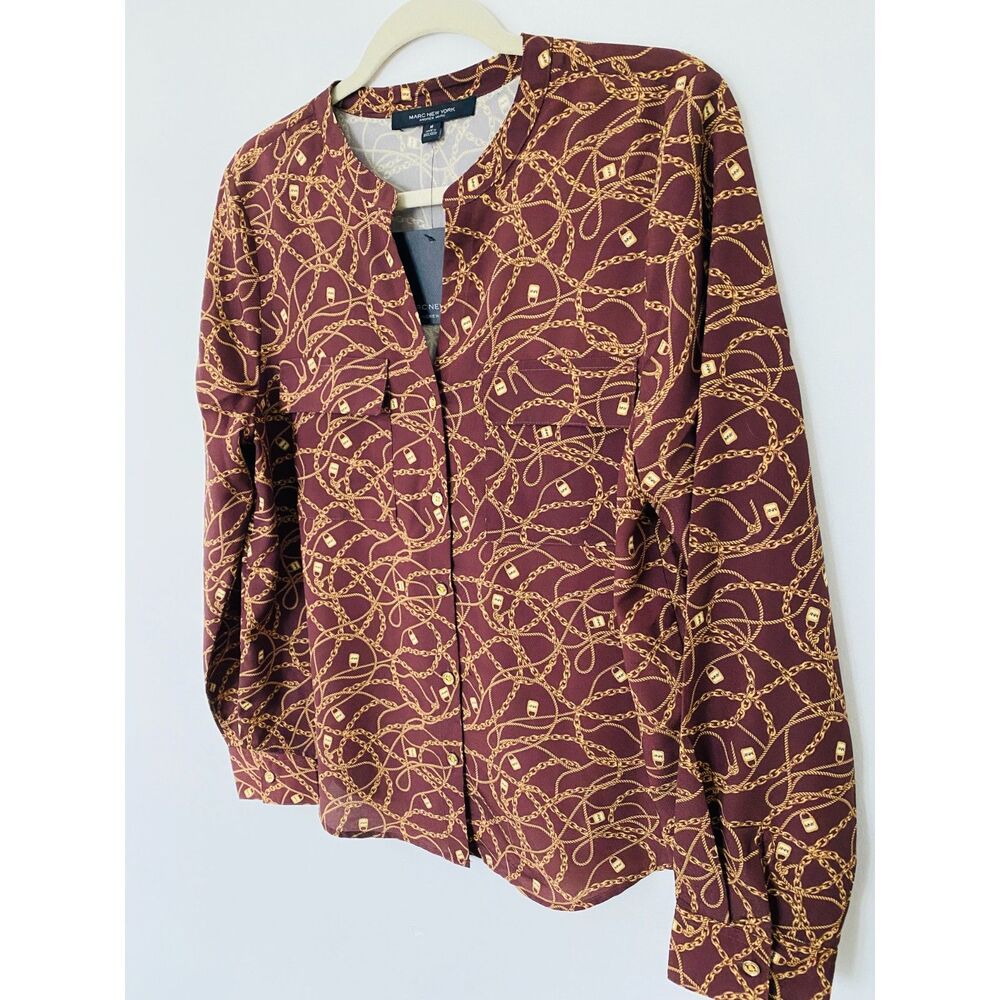 NWT Marc New York Cinnamon Gold Long Sleeve Boardroom Chic Top Blouse Sz M - Picture 3 of 11